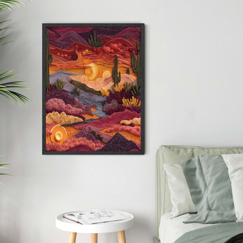 Desert Sunset Quilling Framed Canvas Print Wall Art gallery