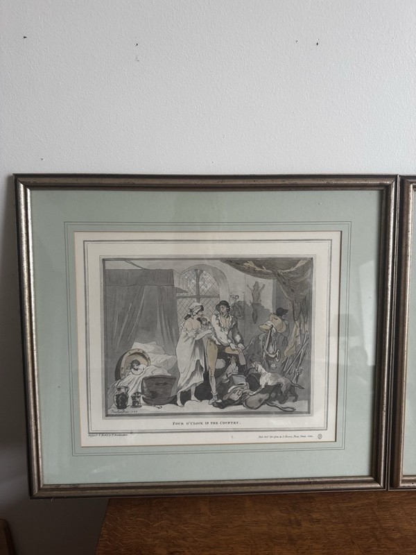 : Pair Thomas Rowlandson 1788 Framed Prints “Four O’Clock Country & Town” gallery