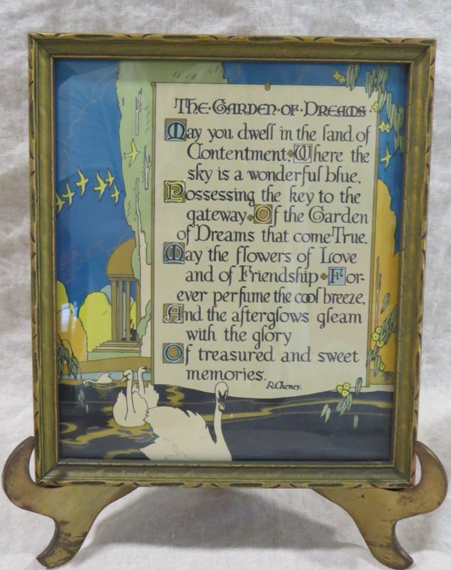 1920s Antique Art Deco Nouveau Craftsman Poetry Print Framed Serigraph, R.Cheney