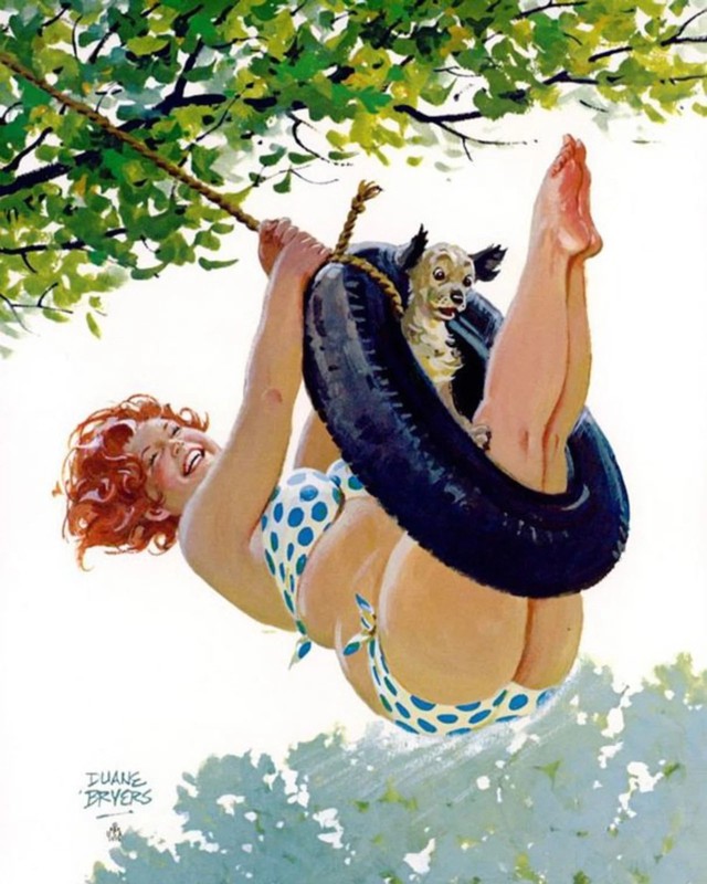 Duane Bryers' Hilda on a tire swing wall vintage Art print antique painting