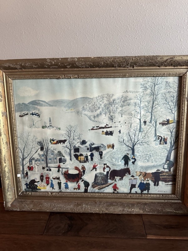 Vintage Grandma Moses Sugaring Off Framed Print Folk Art Winter Scene 25.5x19.75 gallery