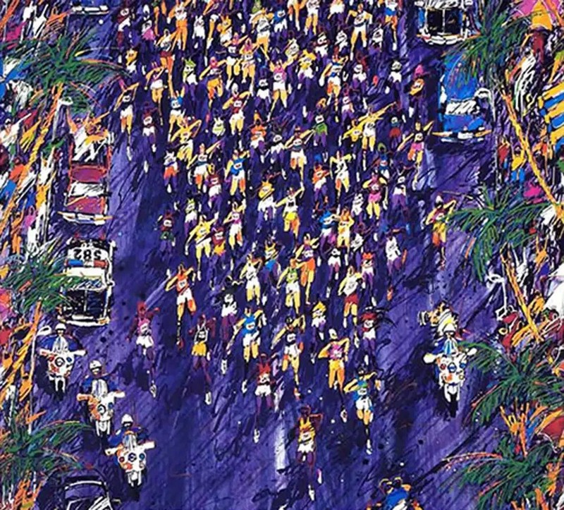 Listed Artist Michael Bryan lithograph Marathon AP 1990 – Huge45x44 in