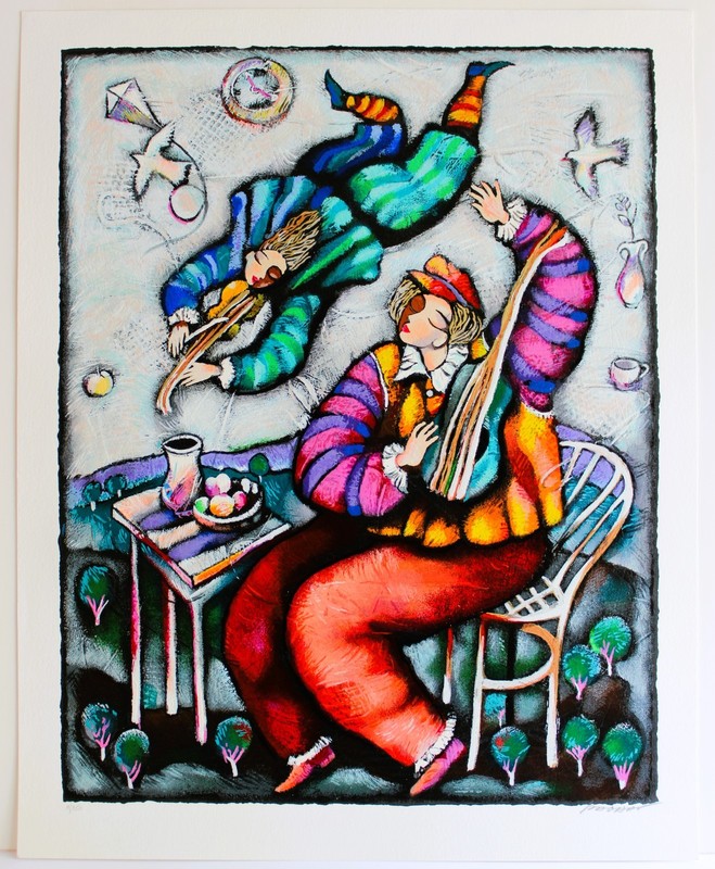 MICHAEL KACHAN SERIGRAPH SIGNED NUMBERED TITLED String Duet ARMENIAN ISRAELI ART