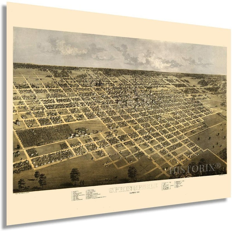 1867 Springfield Illinois Map Poster - Vintage Springfield IL Wall Art Decor