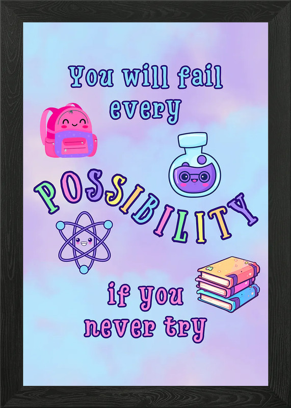 Motivational School Supplies Cartoo Framed Wall Art Poster Canvas Print Picture