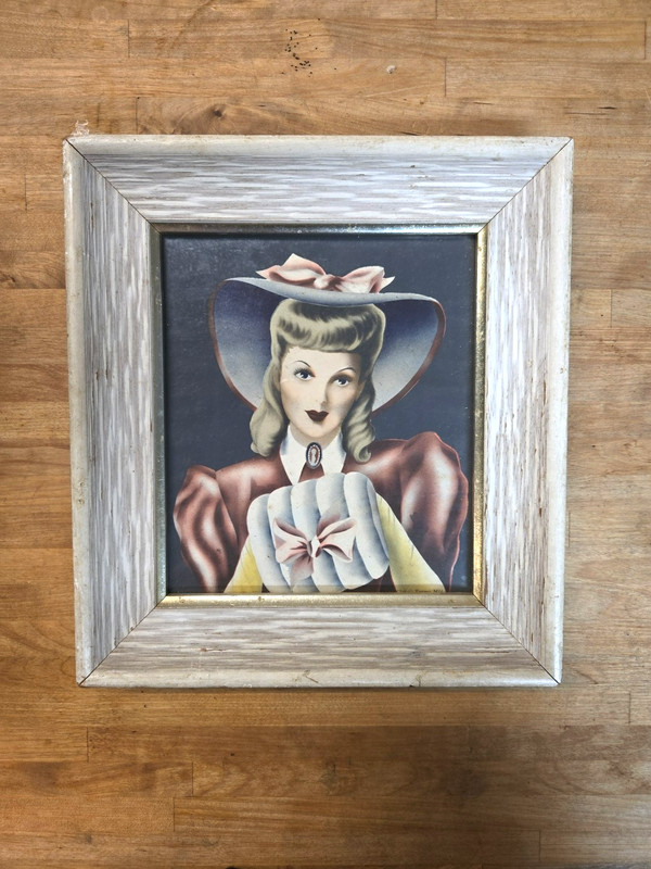 Vintage 1965 Print In Frame Turner Woman In Hat Art Mid Century Modern 12" x 10" gallery