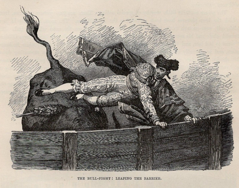 Spain Bullfight Matador Leaping Barrier Dramatic Arena Scene 1885 Antique Print