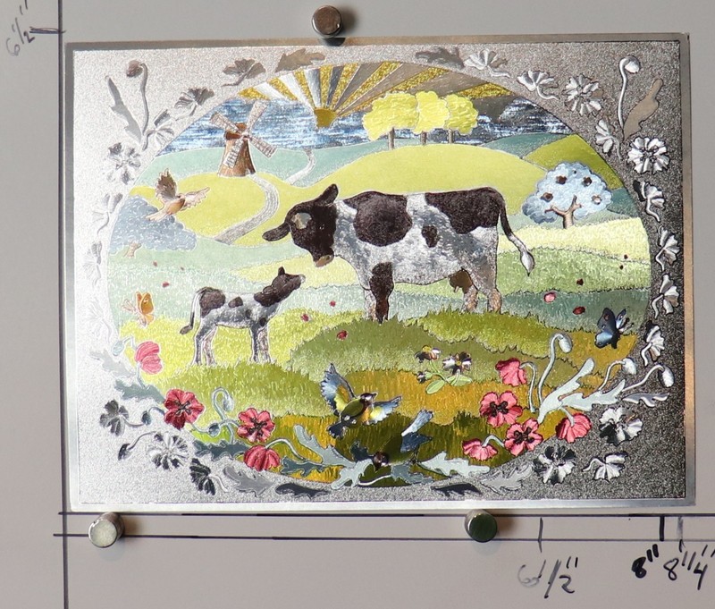 black and white cows by Dufex Prints printed on foil NOS (g3)