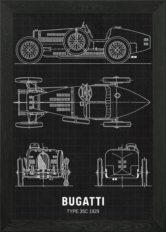 Bugatti Type 35c 1929 Framed Wall Art Poster Canvas Print Picture