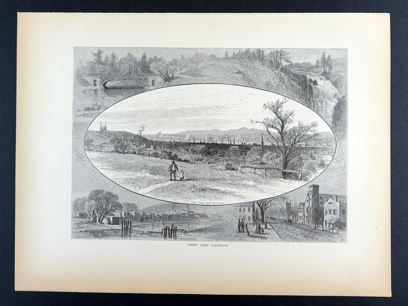 Troy New York, scenes, Historic America 1874 Antique Engraving gallery