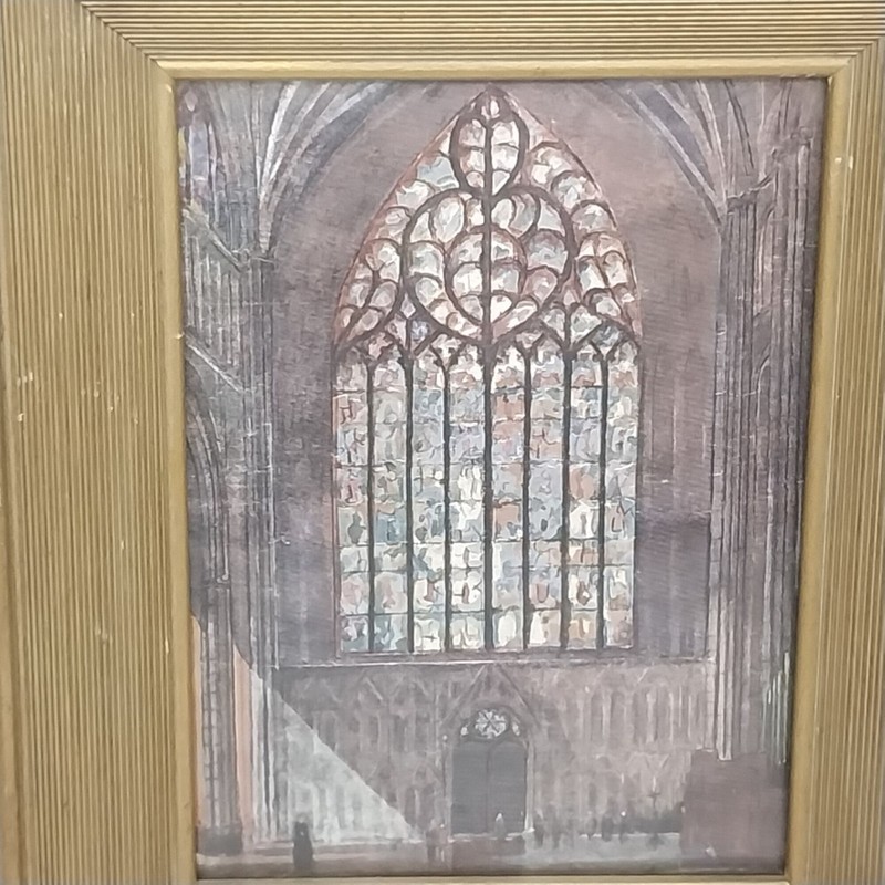 Vintage Franklin Picture Foil Lithograph Framed Artwork Stained Glass Window Art