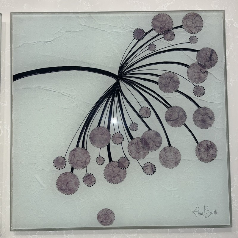 Alan Buckle Silver Bubble Floral Textured Paper Art, 3 Signed 12x12 Glass Art gallery
