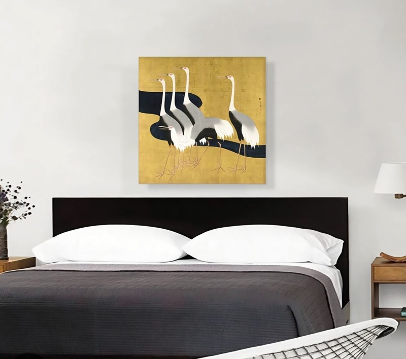 CRANES BY SAKAI HOITSU 26 x 26 new print on canvas beautiful, elegant home decor