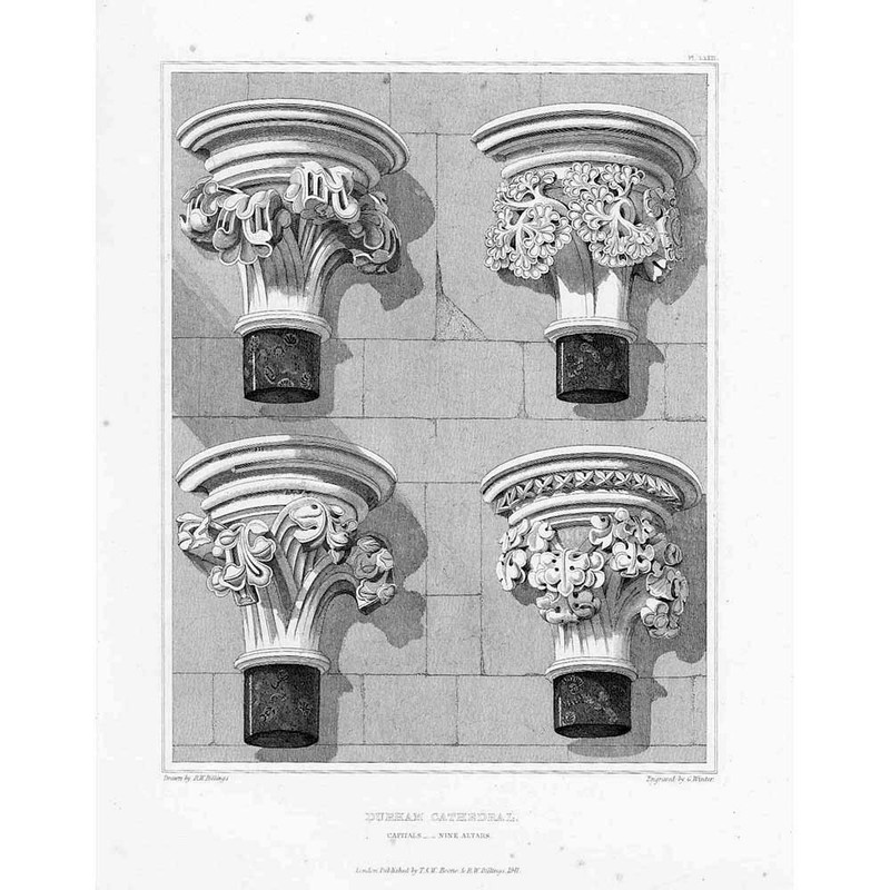 DURHAM CATHEDRAL Capitals Designs Chapel of the Nine Altars – Antique Print 1841