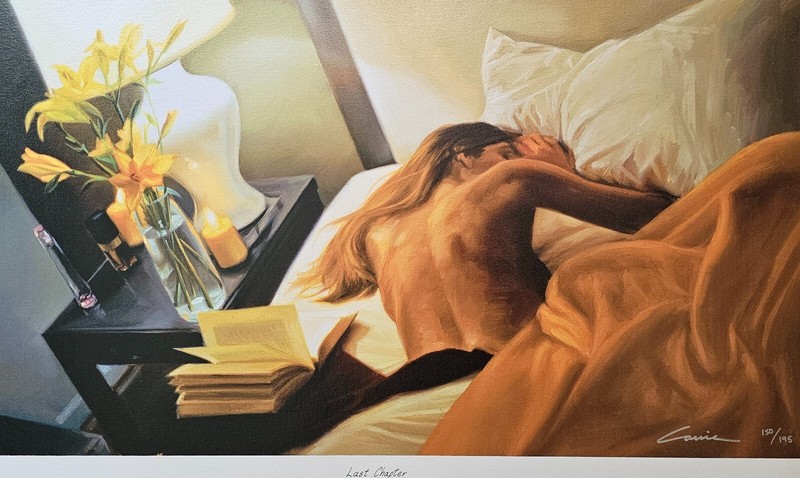 Carrie Graber Last Chapter HAND SIGNED art Canvas 150/195 woman in bed portrait