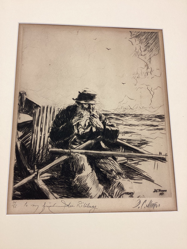 Dwight Case Sturges Etching "The Lobster Fisherman" 1930 Mass. Artist gallery