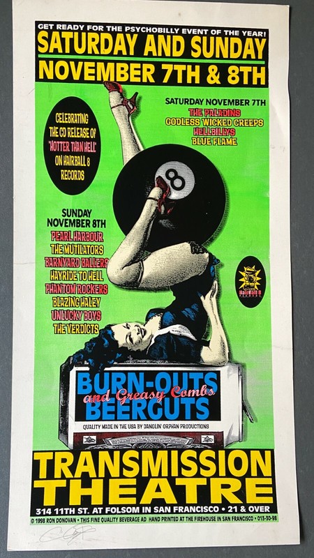 Burn-Outs, Beer Guts & Greasy Combs: San Francisco, 1998 Poster Sign Ron Donovan