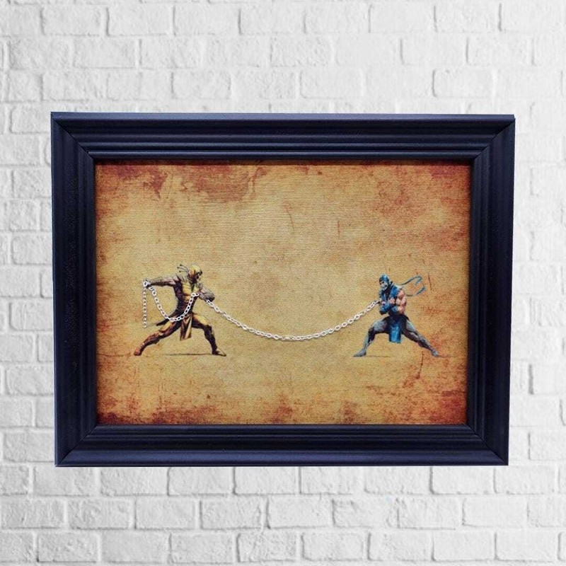 Polyester Canvas Art with Real Elements "Get Over Here" Scorpion vs SubZero