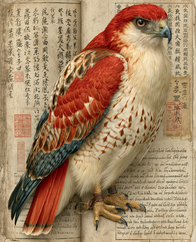 8×10 Red-Tailed Hawk Calligraphy Scroll Art Print – 564662991