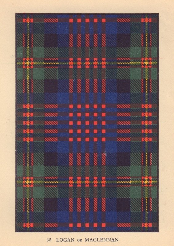 Logan or Maclennan. Scottish Clan Tartan. SMALL 8×11.5cm 1937 old print