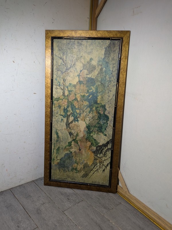Pang Tseng-Ying Lone Tree Faux Bamboo Framed Wall Art Print Asian MCM
