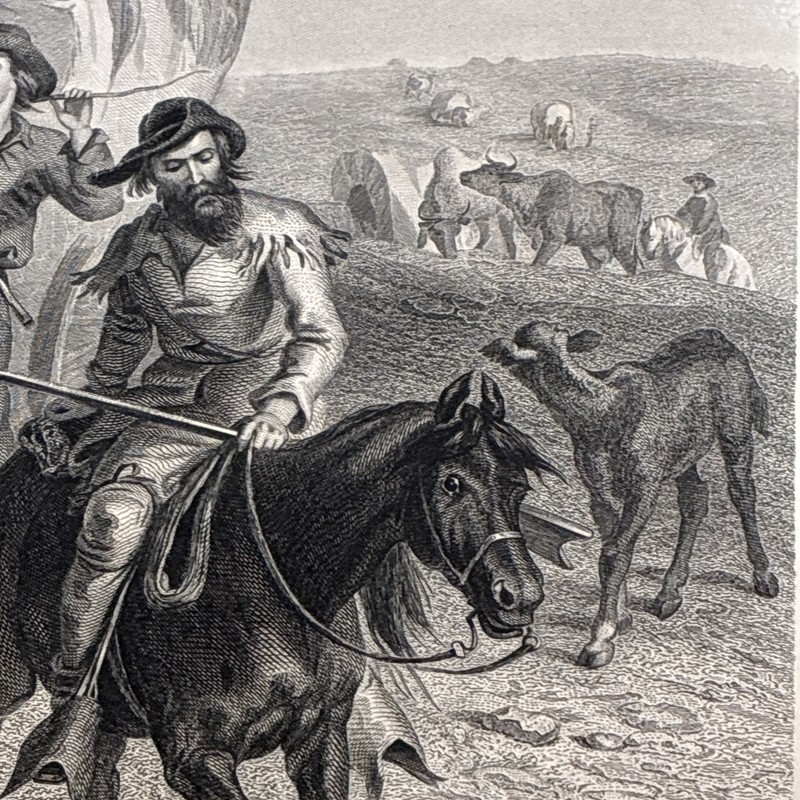 Original 1869 Engraving COVERED WAGON CROSSING THE PLAINS Artist F.O.C. Darley gallery