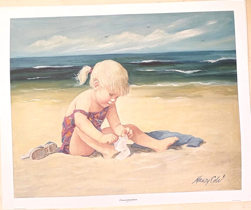 Kid playing on the Beach Lithograph Signed