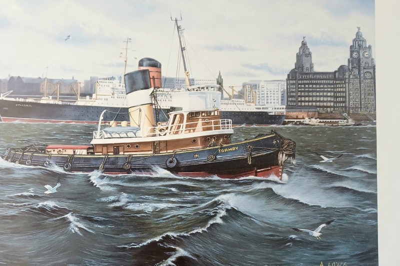 Mersey River Scene 1950s – 1960s By A Lowe Large Print 22 x 18 Inch