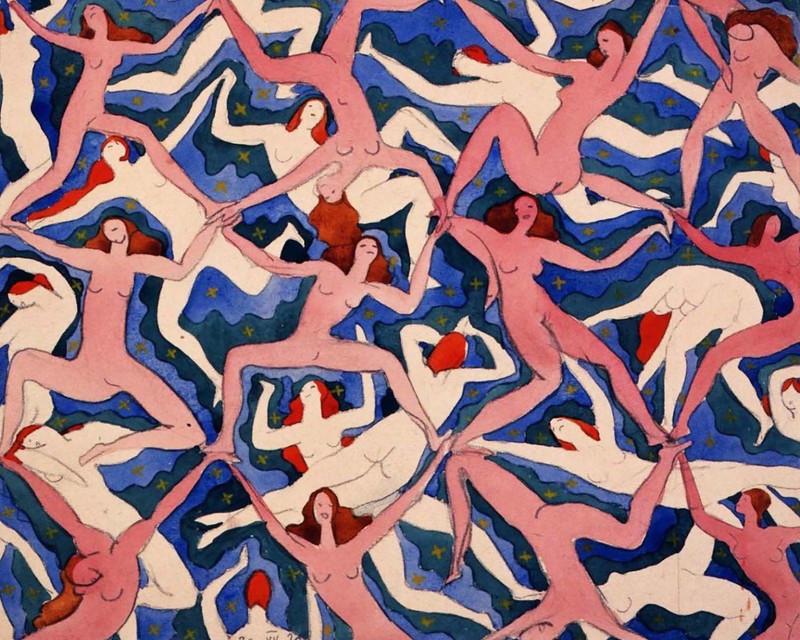 Pink, Blue, Figures, Bodies, Humans, Colorful Nude Woman Dancing Art Print