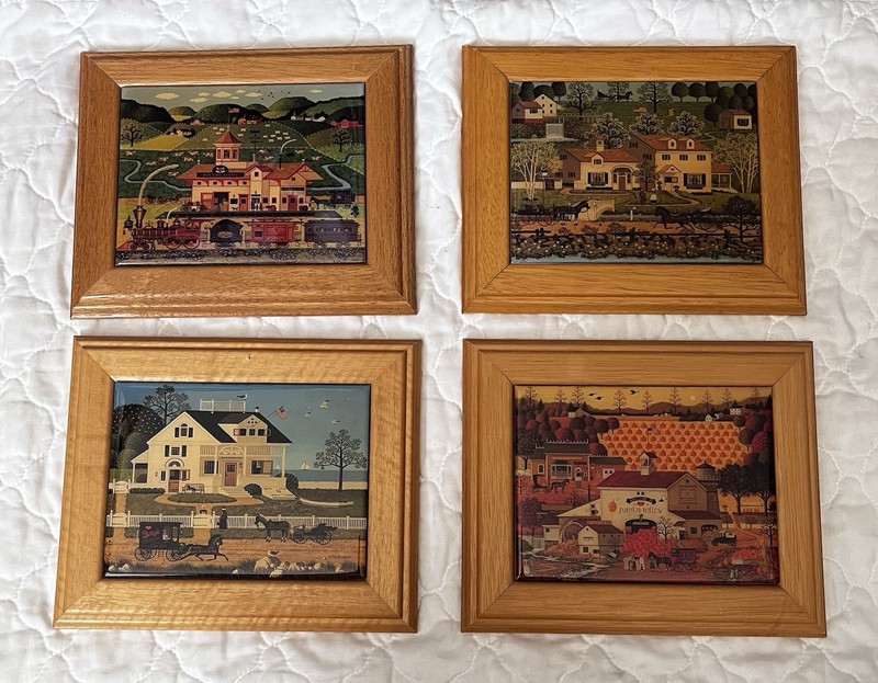 Georgina’s Country Creations Set of 4 Framed Folk Art Prints Farm Scenes