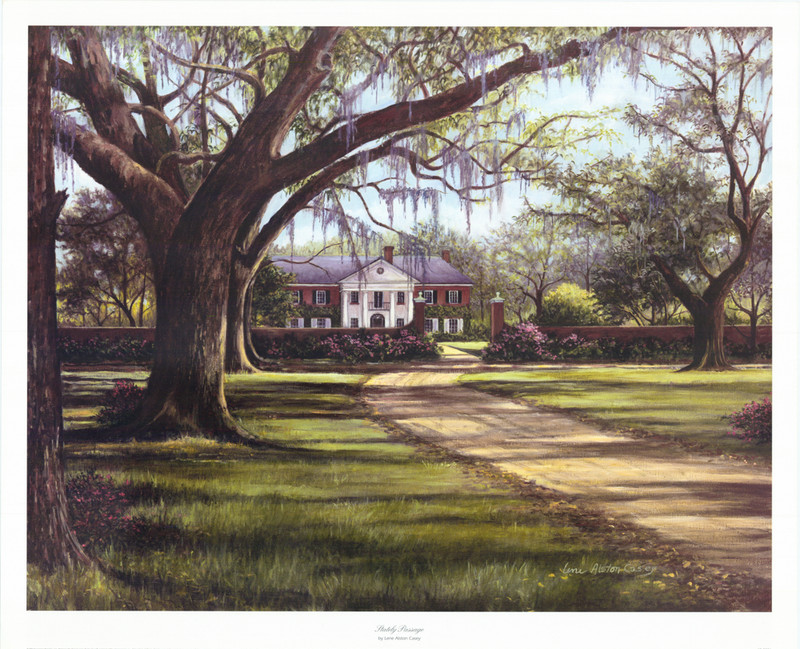 Stately Passage Lene Alston Casey House Large Trees Green Grass 30×24 1/2 in