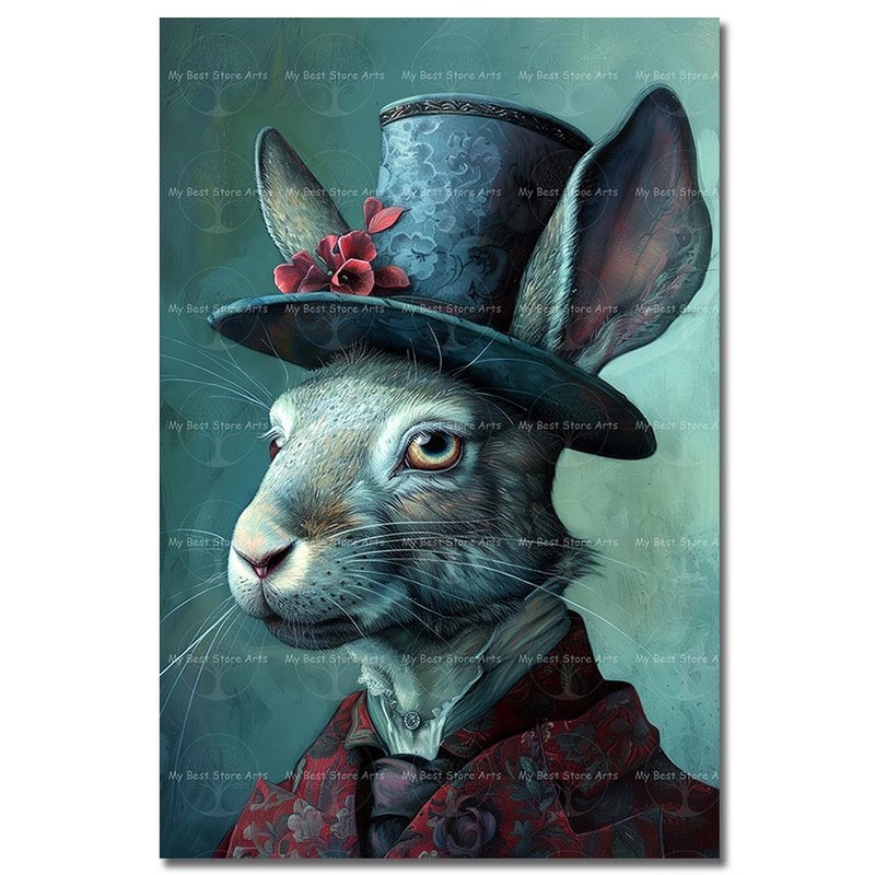 Victorian Rabbit Art Print, Storybook Bunny Poster, Cottagecore Decor