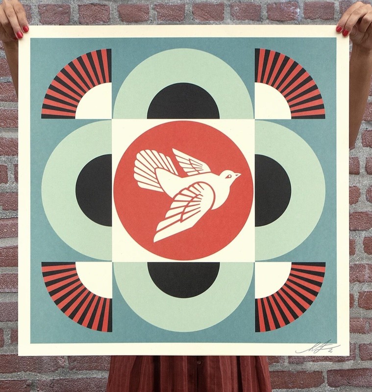 SIGNED Shepard Fairey Geometric Dove Blue Art Print Poster 24 X 24 Obey Giant