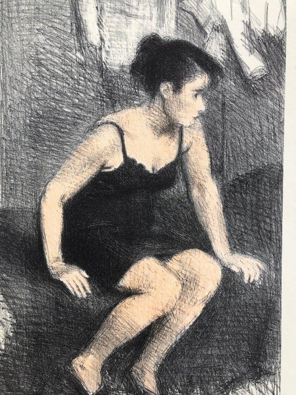 Behind Screen-Model Resting-20 1/4 x 15 5/8" Color Lithograph-1949-Raphael Soyer gallery