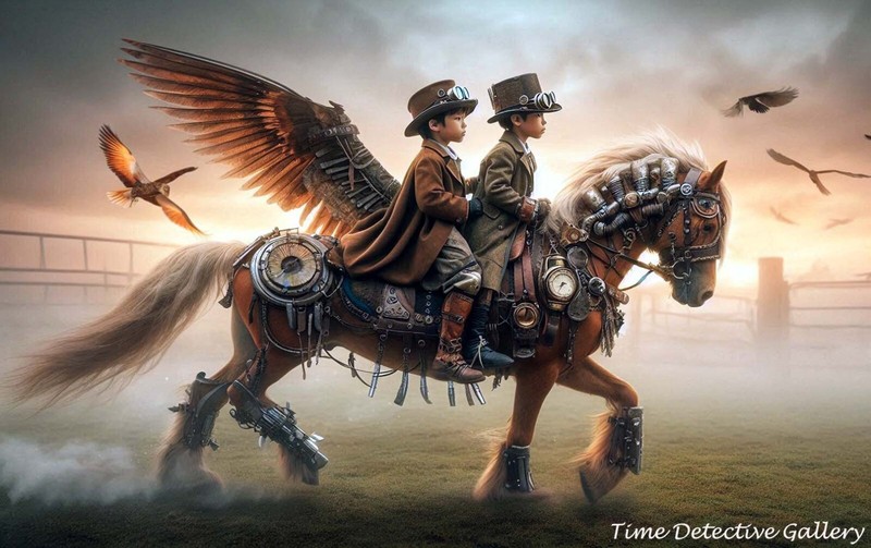Young Steampunk Clock Collectors – Limited Edition Fantasy Art Print