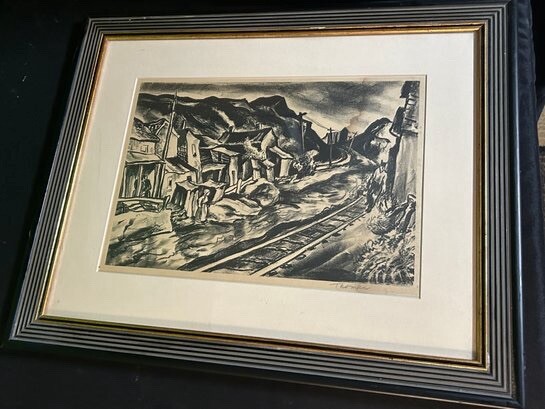 ABRAM TROMKA Signed Framed Etching Village Scene