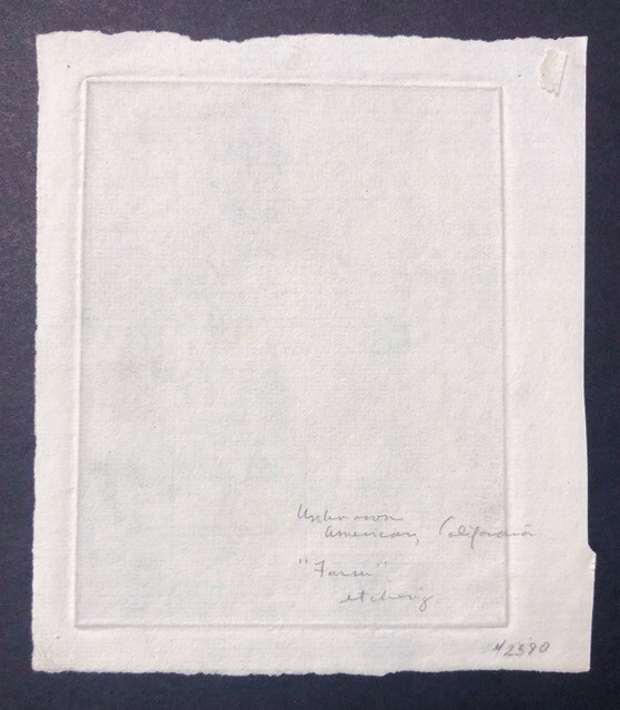 strong image etching of water tower on laid paper UNKNOWN artist MUST SEE gallery