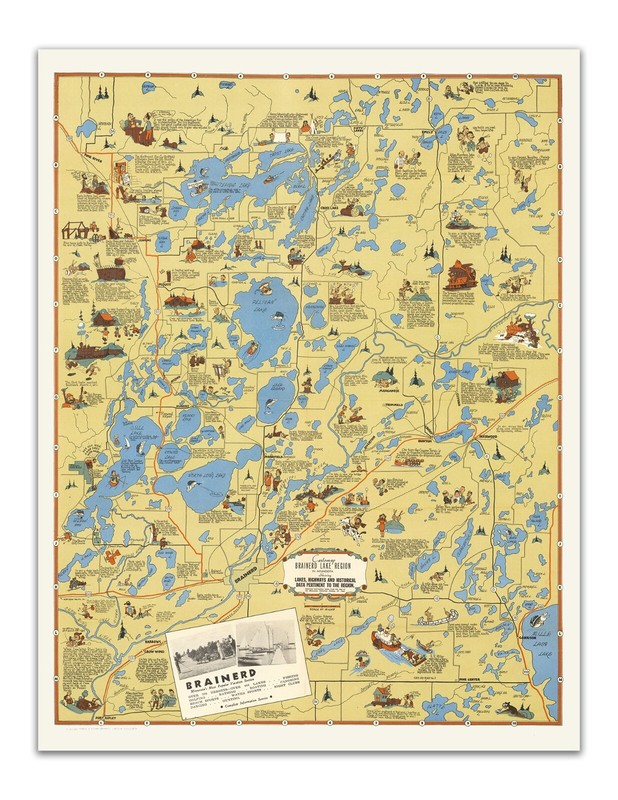 Brainerd Lakes Region Map Poster - Minnesota Illustrated Pictorial Cartoon Style