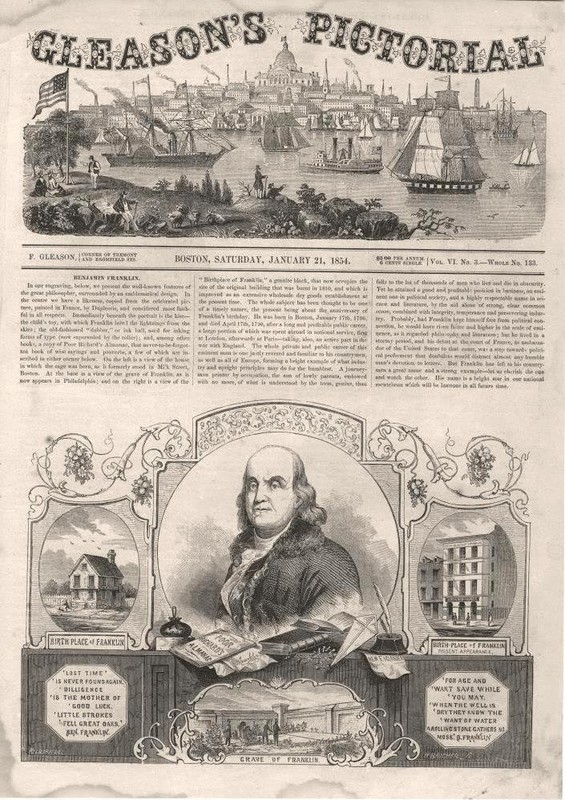 Benjamin Franklin - 1706-1790 - Original Antique Print - 1854
