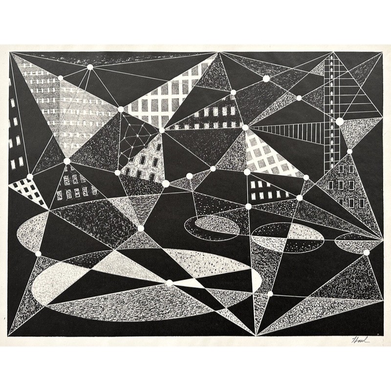 Richard Hood Vintage Abstract Modernist Lithograph, Signed c. 1951/Le Corbusier