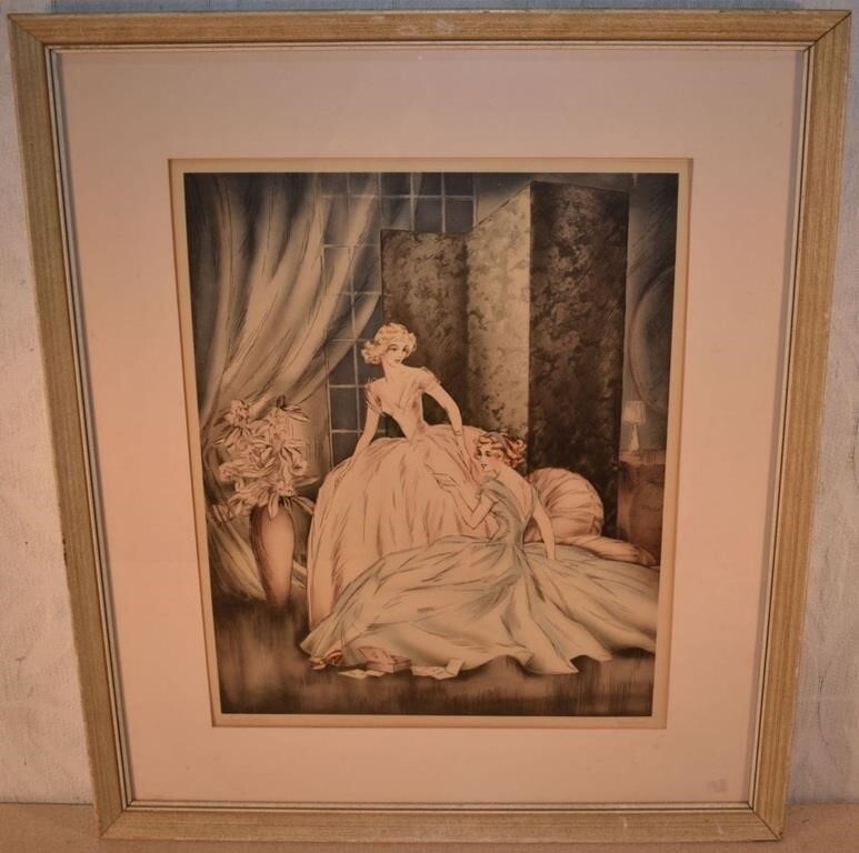 «Love Letters» Etching Print by Martine. 19 3/4″ x 16″ Image Mat& Framed