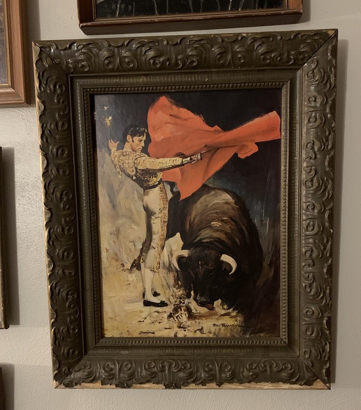 Vintage Matador Litho By Rico Tomaso In Ornate Wooden Frame, 18×22”, Imperfect
