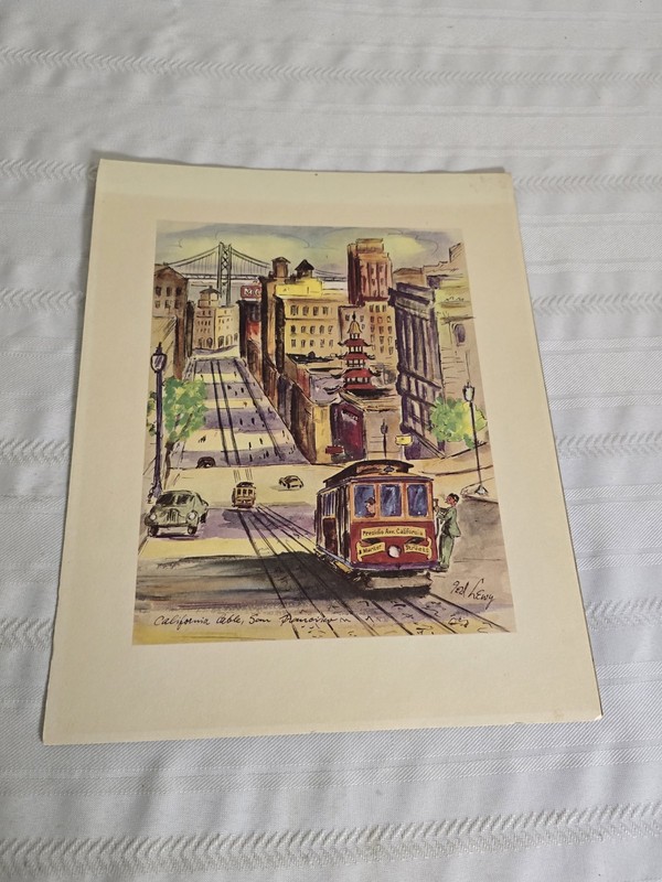 Ted Lewy California Cable, San Francisco Print from Watercolor CA 1959 8 x 10