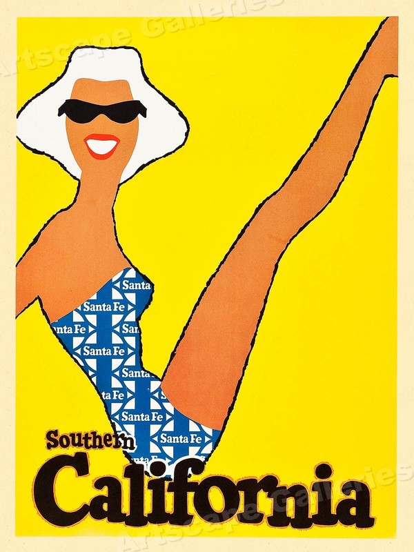 1950 Santa Fe Southern California Vintage Style Travel Poster - 18x24