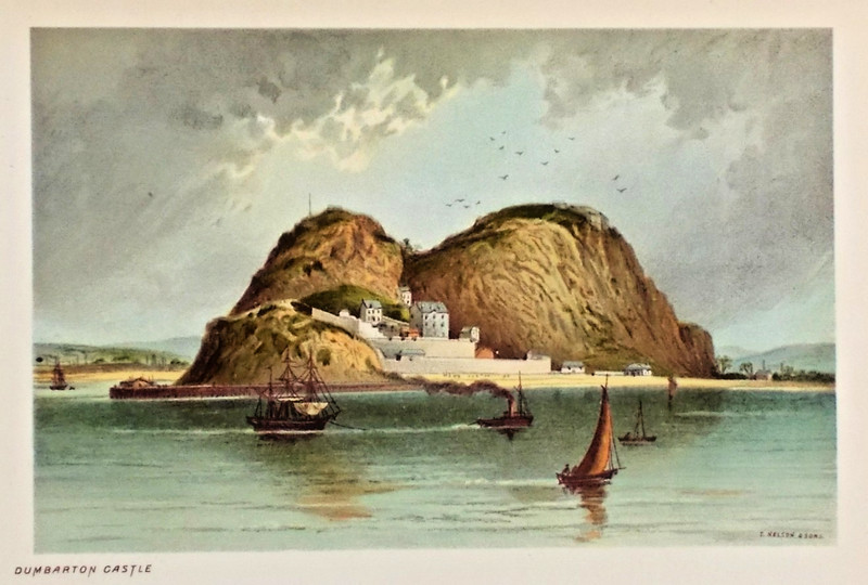 OLD ANTIQUE PRINT DUMBARTON CASTLE SCOTLAND c1890’s by NELSON COLOURED