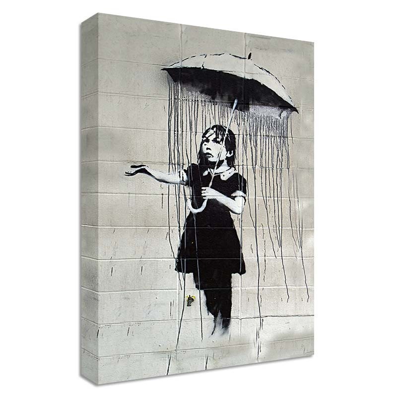 Banksy Girl With Umbrella Canvas LARGE WALL ART street graffiti running rain