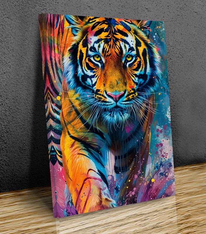 Vibrant Abstract Tiger,Bold Jungle Wildlife Wall Art, mounted canvas print ready
