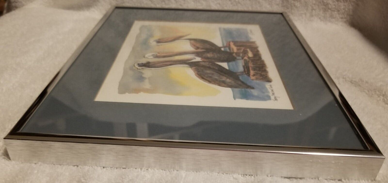 Vtg R E Kennedy Larry Moe Curley Art Print Pelicans in Brushed Aluminum Frame gallery