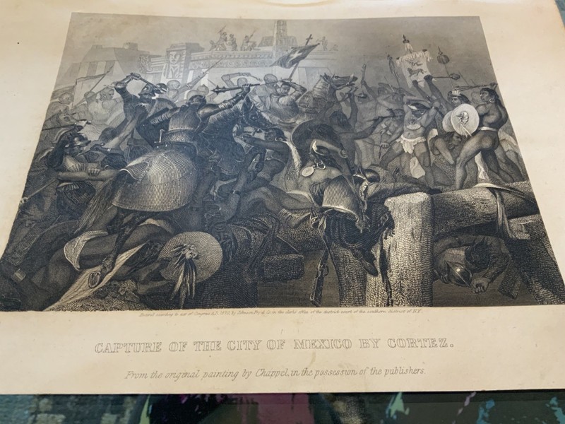 Antique Capture of the City of Mexico by Cortez Steel Engraving Victorian Print gallery