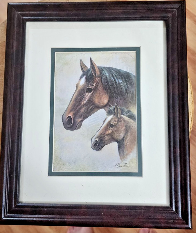 Vintage Framed Decorative Horse Painting print Ruane Manning Mother Child Colt